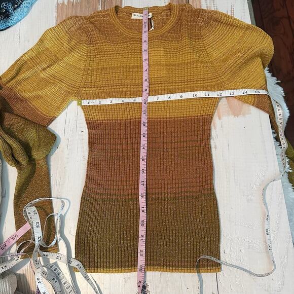 Ulla Johnson Dax Puff Sleeve Crew Neck Ribbed Metallic Ombre Gold Small - Picture 9 of 11